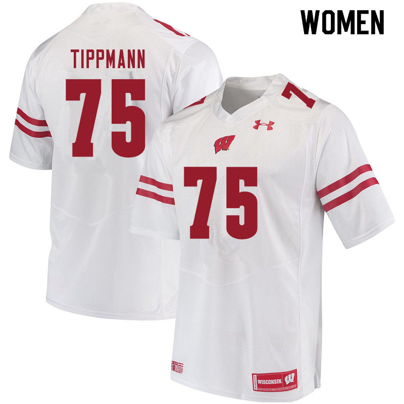 Women #75 Joe Tippmann Wisconsin Badgers College Football Jerseys Sale-White - Click Image to Close